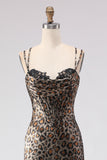 Vestido largo de baile de graduación con corsé de sirena leopardo caqui y encaje en la espalda