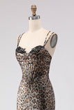 Vestido largo de baile de graduación con corsé de sirena leopardo caqui y encaje en la espalda