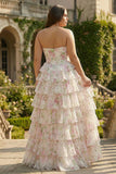 Vestido de graduación de graduación largo de talla grande de talla rosa corsé floral corsé en forma de A, talla grande y abertura