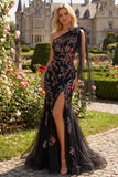 Sirena negra con lentejuelas y vestido largo de graduación con moño