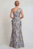 Vestido de la Madre de la Novia Sirena de Un Hombro Gris Azulado Fruncido