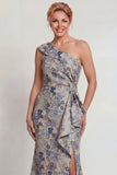 Vestido de la Madre de la Novia Sirena de Un Hombro Gris Azulado Fruncido