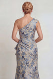 Vestido de la Madre de la Novia Sirena de Un Hombro Gris Azulado Fruncido