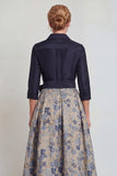 Jacquard azul marino mangas 3/4 de mangas A-line largo Madre de la novia con moño