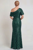 Vestido de madre de la novia de un hombro largo de champán brillante con lentejuelas