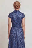 Vestido de madre de la novia largo de escote en V azul oscuro con escote en V y línea en A
