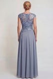 Vestido de Madre de la Novia con abertura de línea en A con líneas en A brillantes gris azules