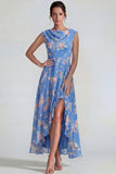 Vestido Midi de la línea A con volantes y gasa azul rosa
