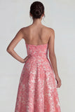 Blush Jacquard Tirantes Tirantes Vestido formal largo con abertura