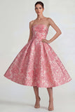 Vestido Midi A Line sin tirantes Blush Jacquard