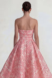 Vestido Midi A Line sin tirantes Blush Jacquard