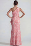 Jacquard rubor Vestido formal largo con volantes de un hombro