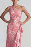 Jacquard rubor Vestido formal largo con volantes de un hombro