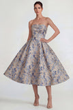 Vestido Midi de línea A sin tirantes gris azul, con cremallera trasera