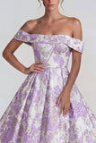 Vestido Midi de línea A de línea lila Jacquard lila