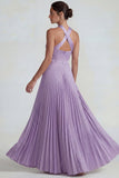 Vestido formal largo de raso lila de satén A