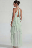 Vestido Midi azul de gasa con volantes con capas en A Line