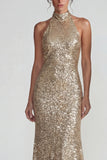 Lentejuelas doradas brillantes con capestro Vestido formal largo