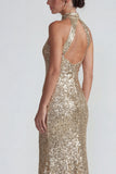 Lentejuelas doradas brillantes con capestro Vestido formal largo