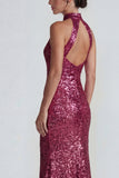 Lentejuelas doradas brillantes con capestro Vestido formal largo
