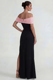 Vestido formal largo y con abertura en negro rosa rosa