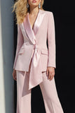 Trajes de trabajo de mujer con solapa Pink Peak de dos piezas y faja