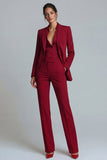 Trajes de trabajo de mujer con solapa de pico de dos piezas burdeos