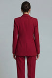 Trajes de trabajo de mujer con solapa de pico de dos piezas burdeos