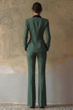 Traje de graduación de graduación verde oscuro de corte slim de dos piezas, solapa con pico y cruzado