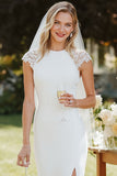 Vestido de novia largo de manga de encaje blanco con abertura