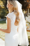 Vestido de novia largo de manga de encaje blanco con abertura