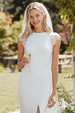 Vestido de novia largo de manga de encaje blanco con abertura