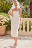 Vestido de novia sin tirantes de satén blanco con cremallera trasera
