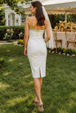 Vestido de novia Midi bodycon sin tirantes de encaje blanco con cremallera trasera