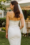 Vestido de novia Midi bodycon sin tirantes de encaje blanco con cremallera trasera