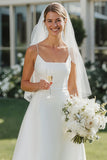 Vestido de novia de tirantes finos blancos Midi A Line