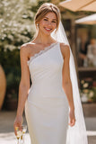 Vestido de novia blanco de encaje de un solo hombro con funda