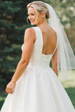 Vestido de novia blanco de cuello barco Midi Satin A Line