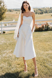 Vestido de novia Midi blanco de encaje sin tirantes