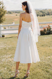 Vestido de novia Midi blanco de encaje sin tirantes