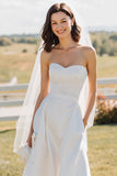 Vestido de novia Midi blanco de encaje sin tirantes