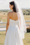 Vestido de novia Midi blanco de encaje sin tirantes