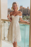 Vestido de novia A Línea Blanco de encaje sobre el hombro