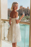 Vestido de novia A Línea Blanco de encaje sobre el hombro