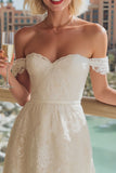 Vestido de novia A Línea Blanco de encaje sobre el hombro