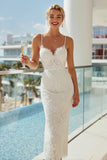 Vestido largo de novia de tirantes finos de encaje