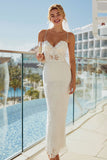 Vestido de novia Midi con tirantes finos de encaje marfil