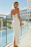 Vestido largo de novia de tirantes finos de marfil de encaje