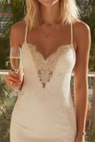 Vestido de novia bodycon encaje con tirantes finos de marfil