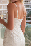 Vestido de novia bodycon tirantes finos de marfil brillante